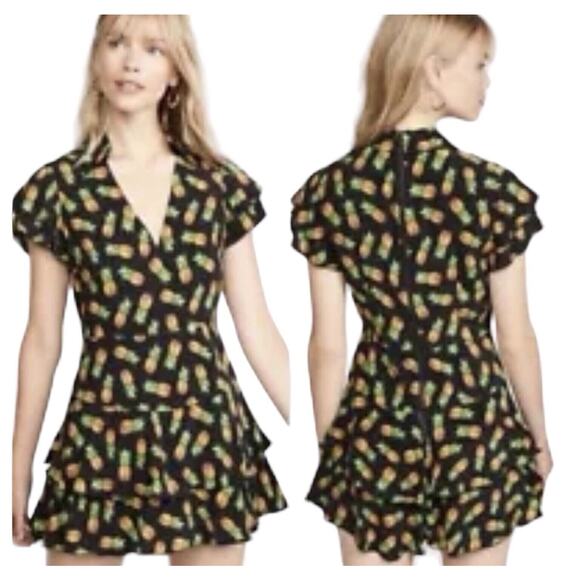 Alice + Olivia Shay Ruffle Skort Romper in Pineapple Black Size 6